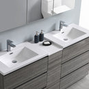 Fresca Lazzaro 72" Glossy Ash Gray Free Standing Double Sink Modern Bathroom Vanity with Medicine Cabinet FVN93-301230HA-D