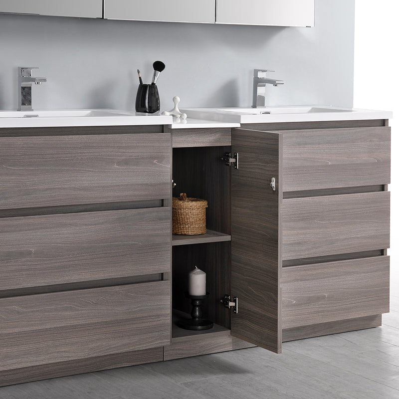 Fresca Lazzaro 72" Gray Wood Free Standing Double Sink Modern Bathroom Vanity with Medicine Cabinet FVN93-301230MGO-D