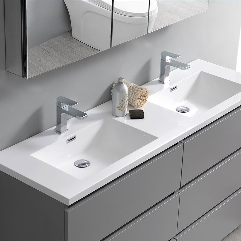 Fresca Lazzaro 60" Gray Free Standing Double Sink Modern Bathroom Vanity with Medicine Cabinet FVN93-3030GR-D