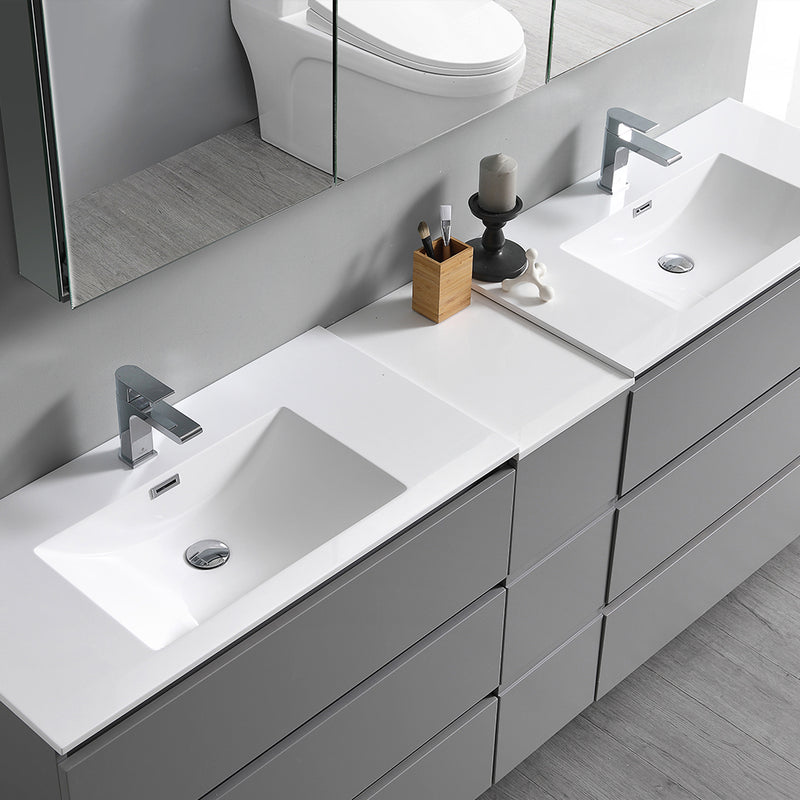 Fresca Lazzaro 84" Gray Free Standing Double Sink Modern Bathroom Vanity with Medicine Cabinet FVN93-361236GR-D