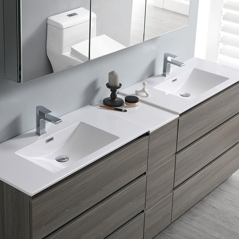 Fresca Lazzaro 84" Gray Wood Free Standing Double Sink Modern Bathroom Vanity with Medicine Cabinet FVN93-361236MGO-D