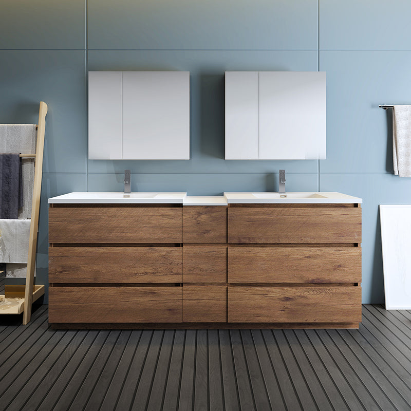 Fresca Lazzaro 84" Rosewood Free Standing Double Sink Modern Bathroom Vanity with Medicine Cabinet FVN93-361236RW-D