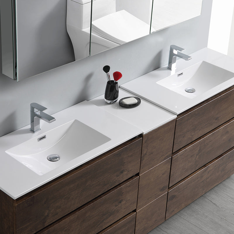 Fresca Lazzaro 84" Rosewood Free Standing Double Sink Modern Bathroom Vanity with Medicine Cabinet FVN93-361236RW-D