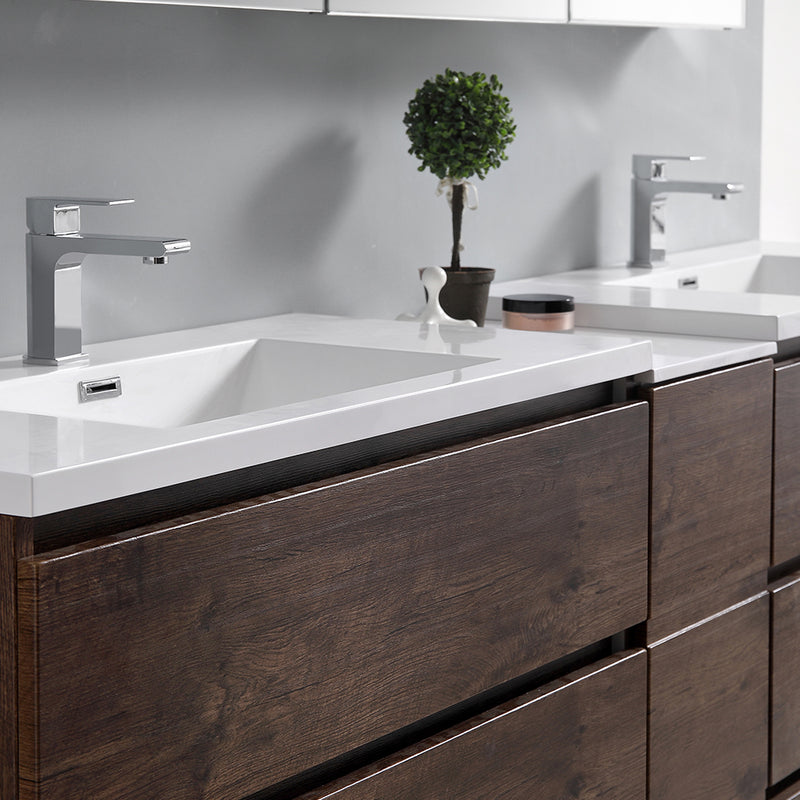 Fresca Lazzaro 84" Rosewood Free Standing Double Sink Modern Bathroom Vanity with Medicine Cabinet FVN93-361236RW-D