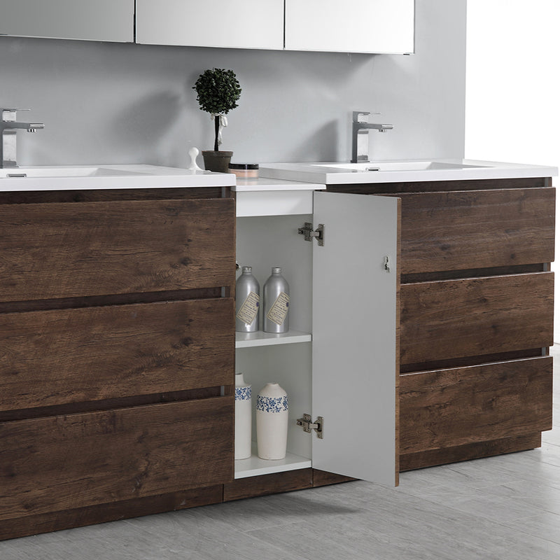 Fresca Lazzaro 84" Rosewood Free Standing Double Sink Modern Bathroom Vanity with Medicine Cabinet FVN93-361236RW-D