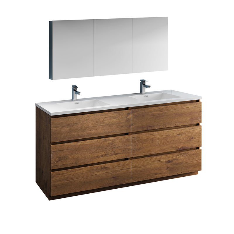 Fresca Lazzaro 72" Rosewood Free Standing Double Sink Modern Bathroom Vanity w/ Medicine Cabinet FVN93-3636RW-D