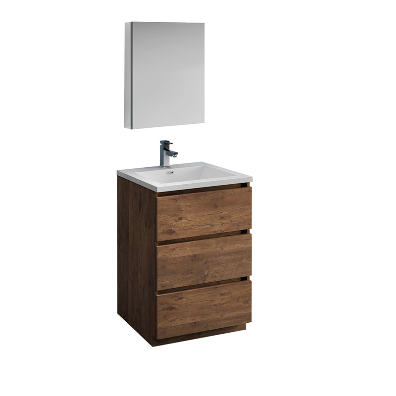 Fresca Lazzaro 24" Rosewood Free Standing Modern Bathroom Vanity w/ Medicine Cabinet FVN9324RW