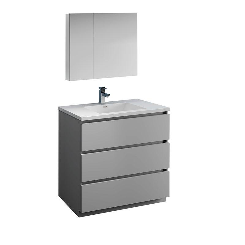 Fresca Lazzaro 36" Gray Free Standing Modern Bathroom Vanity w/ Medicine Cabinet FVN9336GR