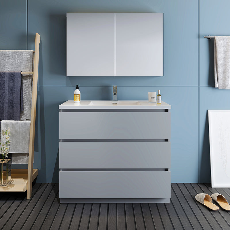 Fresca Lazzaro 42" Gray Free Standing Modern Bathroom Vanity with Medicine Cabinet FVN9342GR