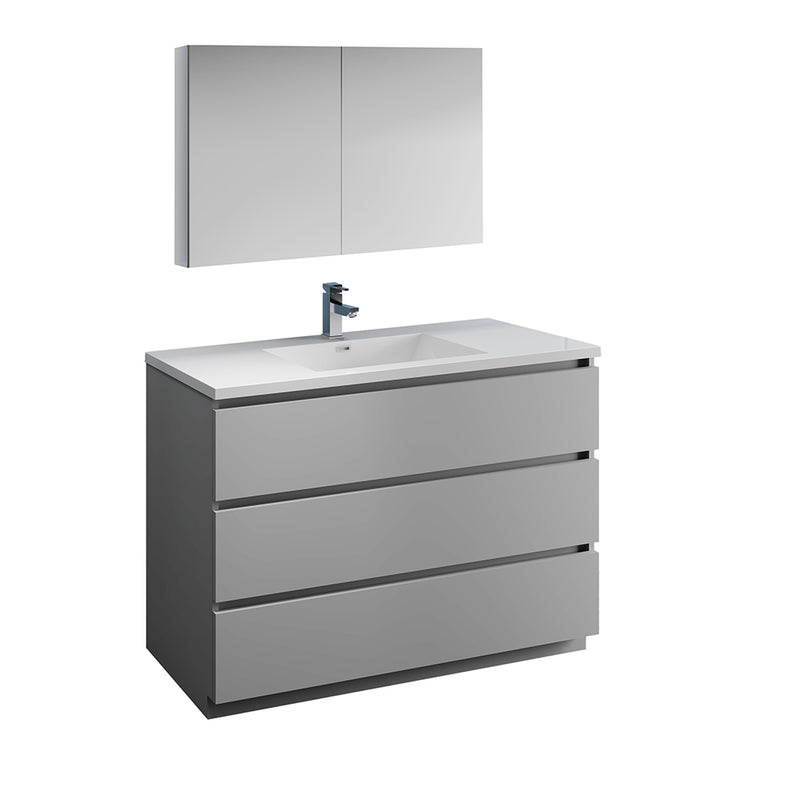 Fresca Lazzaro 48" Gray Free Standing Modern Bathroom Vanity w/ Medicine Cabinet FVN9348GR