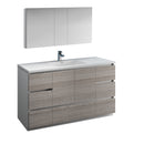 Fresca Lazzaro 60" Glossy Ash Gray Free Standing Single Sink Modern Bathroom Vanity w/ Medicine Cabinet FVN9360HA-S