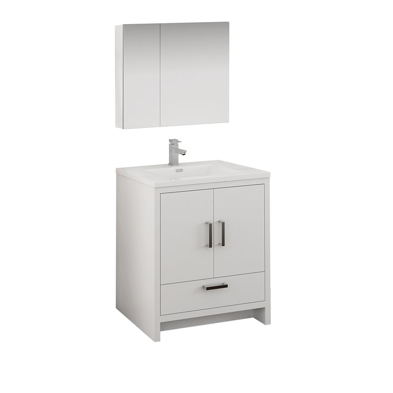 Fresca Imperia 30" Glossy White Free Standing Modern Bathroom Vanity w/ Medicine Cabinet FVN9430WH