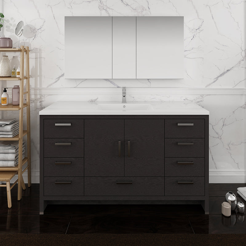 Fresca Imperia 60" Dark Gray Oak Free Standing Single Sink Modern Bathroom Vanity with Medicine Cabinet FVN9460DGO-S