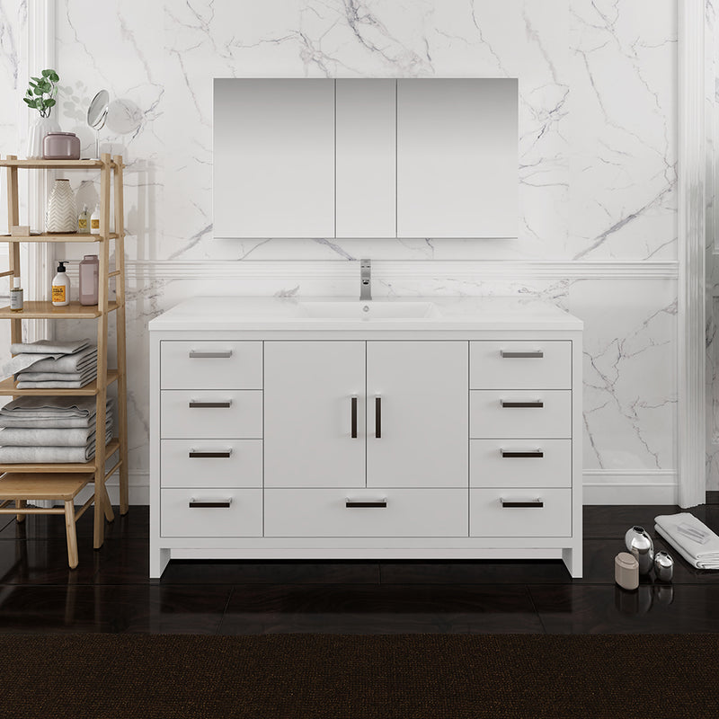 Fresca Imperia 60" Glossy White Free Standing Single Sink Modern Bathroom Vanity with Medicine Cabinet FVN9460WH-S