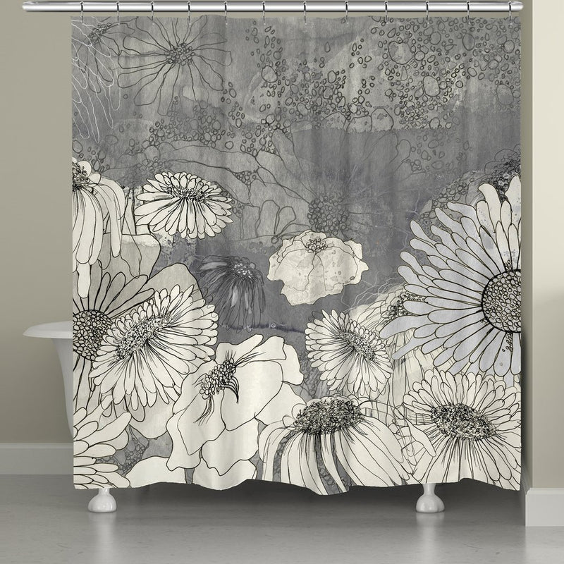 Laural Home Flowers On Gray Shower Curtain