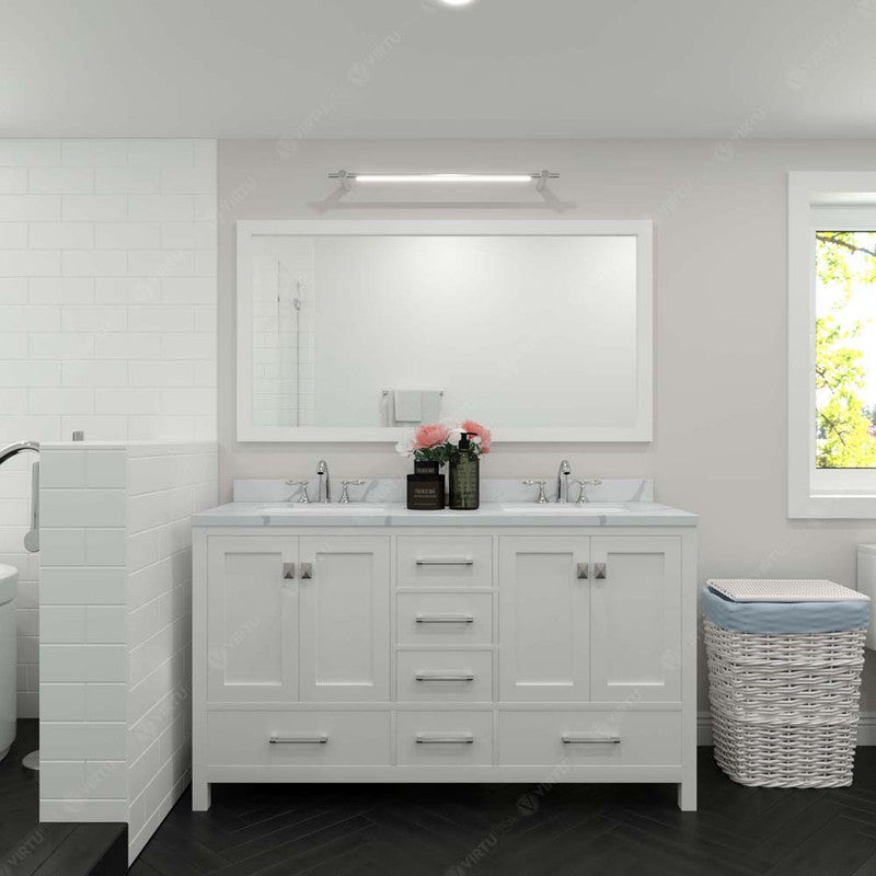 Modern Fittings Caroline Avenue 60" Double Bath Vanity with Calacatta Quartz Top and Round Sinks Faucets