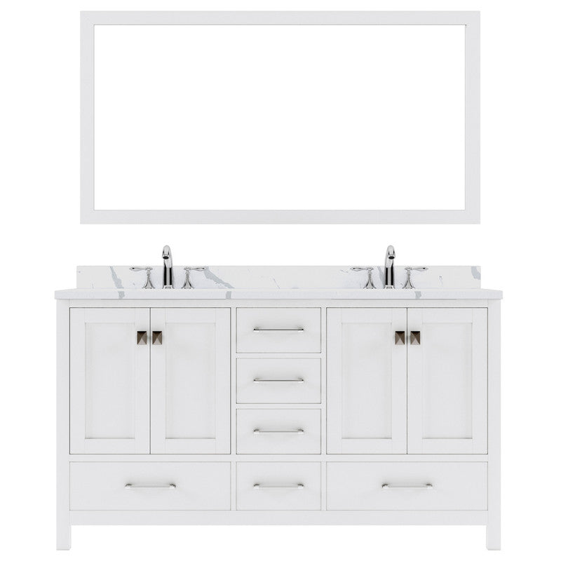 Modern Fittings Caroline Avenue 60" Double Bath Vanity with Calacatta Quartz Top and Round Sinks Faucets