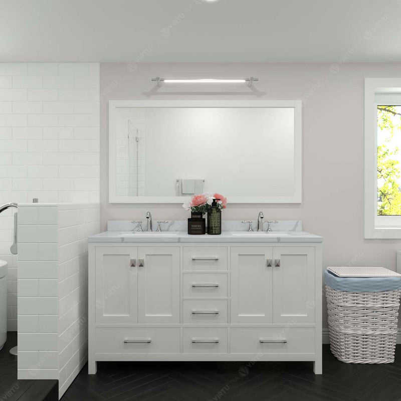 Modern Fittings Caroline Avenue 60" Double Bath Vanity with Calacatta Quartz Top and Square Sinks Faucets