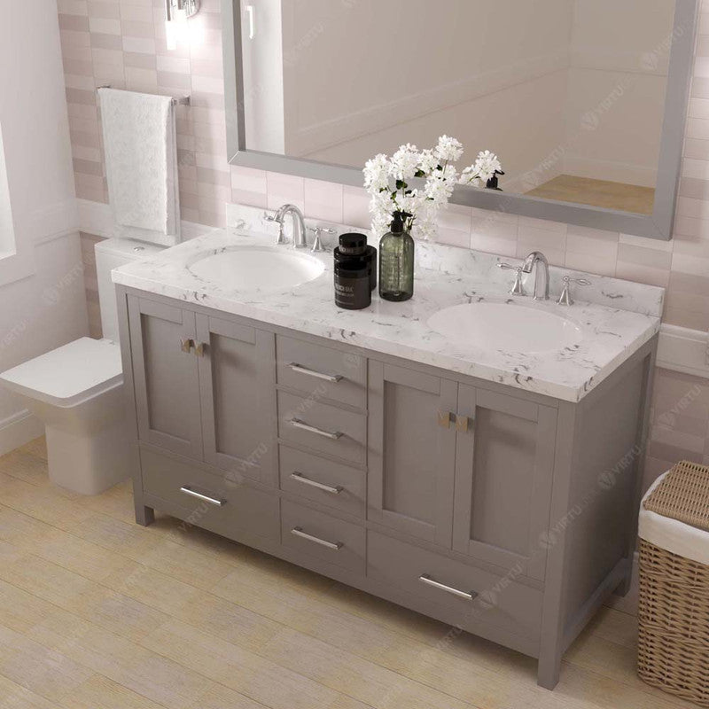 Modern Fittings Caroline Avenue 60" Double Bath Vanity with Cultured Marble Quartz Top and Round Sinks Faucets