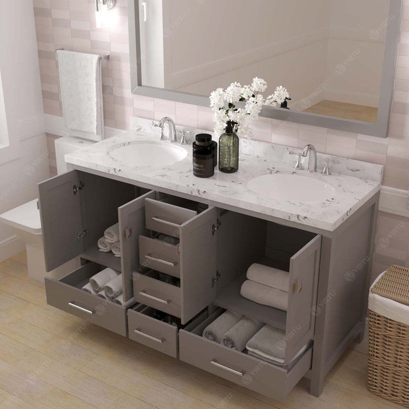 Modern Fittings Caroline Avenue 60" Double Bath Vanity with Cultured Marble Quartz Top and Round Sinks Faucets