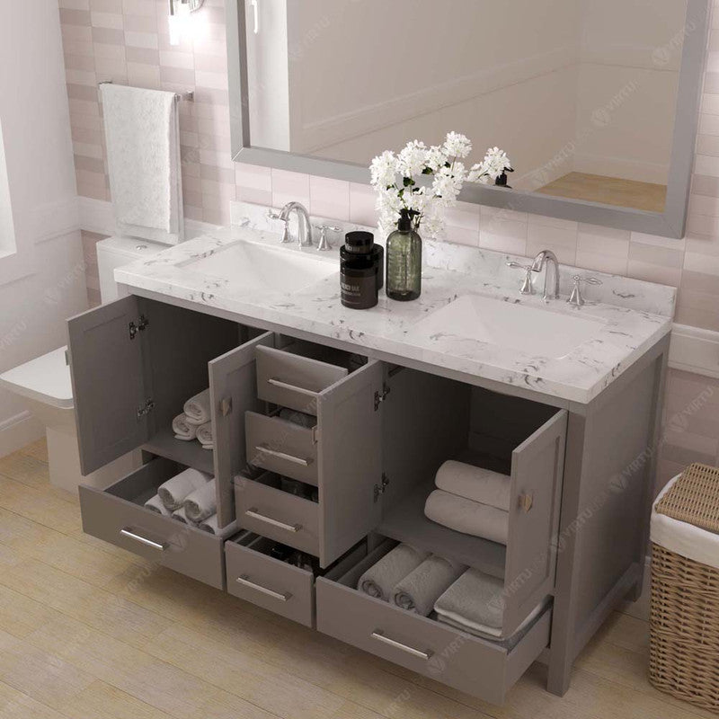 Modern Fittings Caroline Avenue 60" Double Bath Vanity with Cultured Marble Quartz Top and Square Sinks