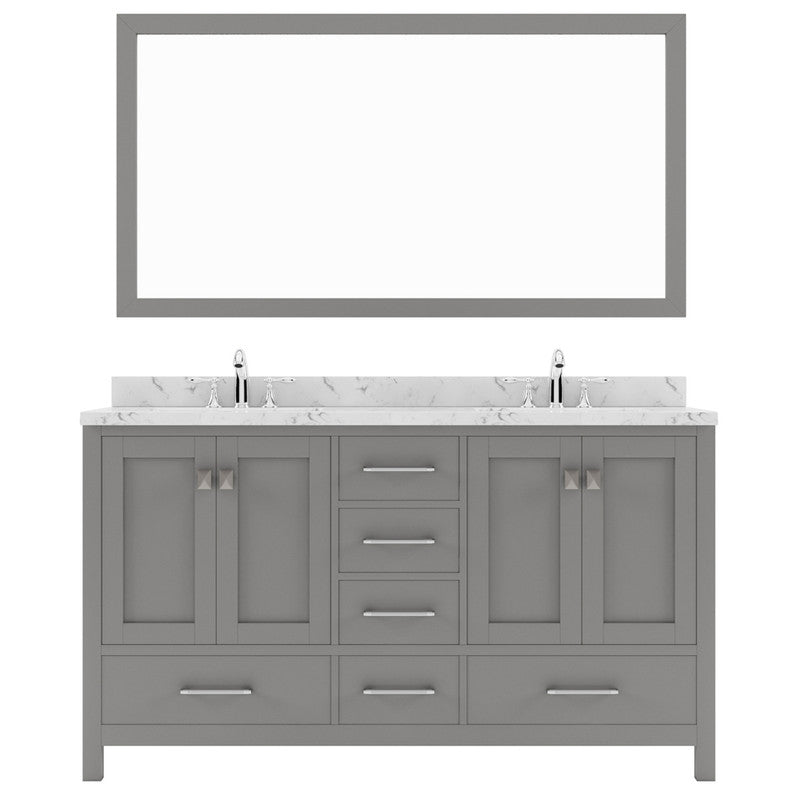 Modern Fittings Caroline Avenue 60" Double Bath Vanity with Cultured Marble Quartz Top and Square Sinks Faucets