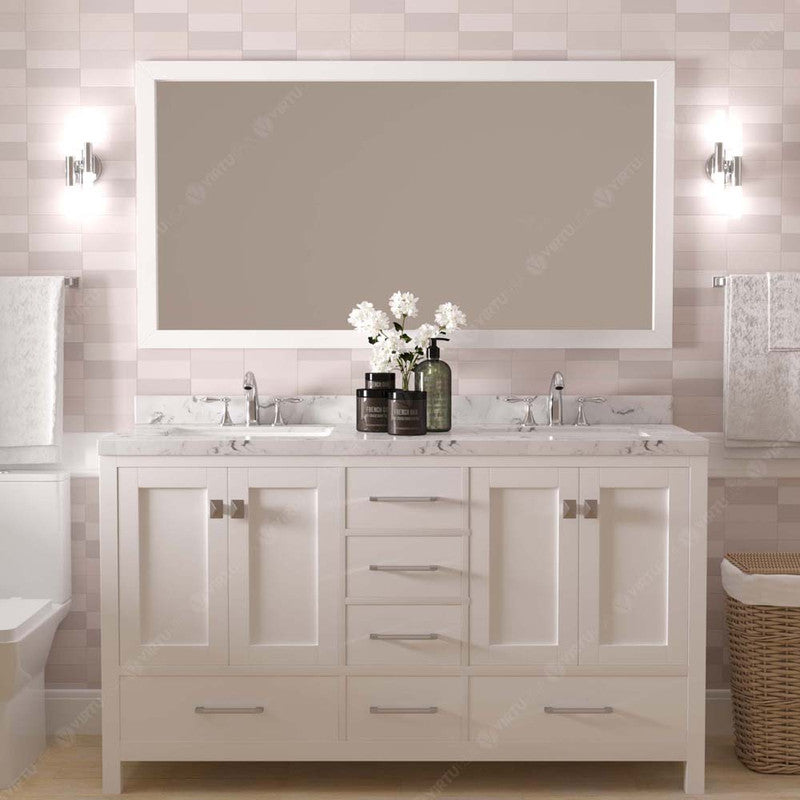 Modern Fittings Caroline Avenue 60" Double Bath Vanity with Cultured Marble Quartz Top and Square Sinks