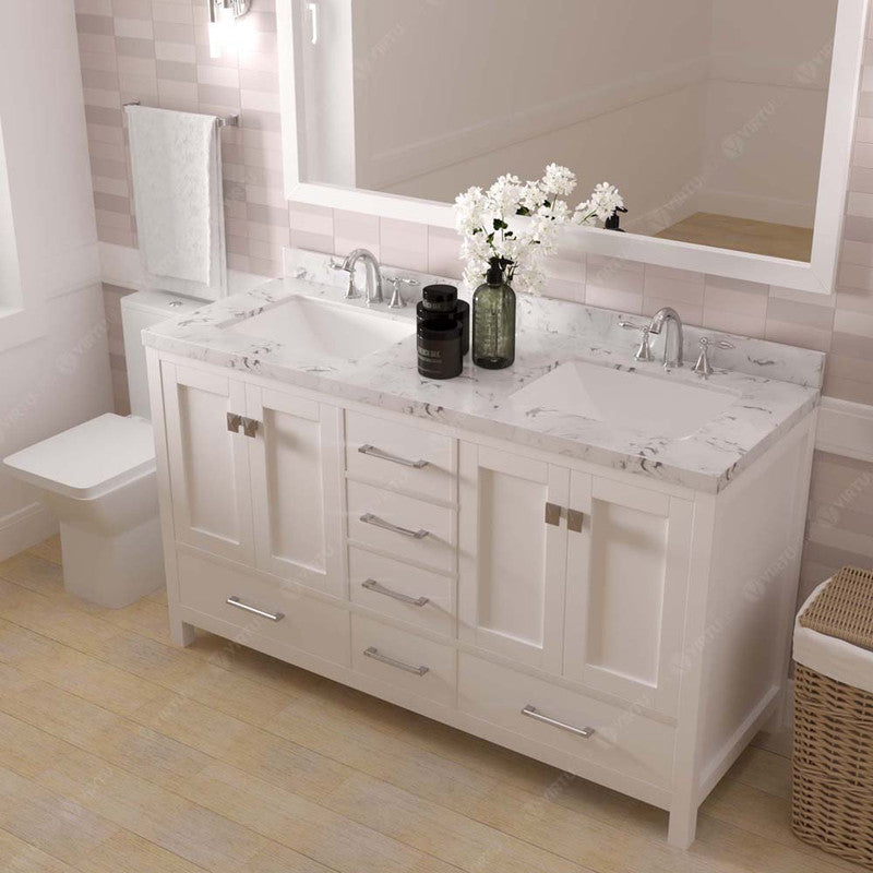 Modern Fittings Caroline Avenue 60" Double Bath Vanity with Cultured Marble Quartz Top and Square Sinks