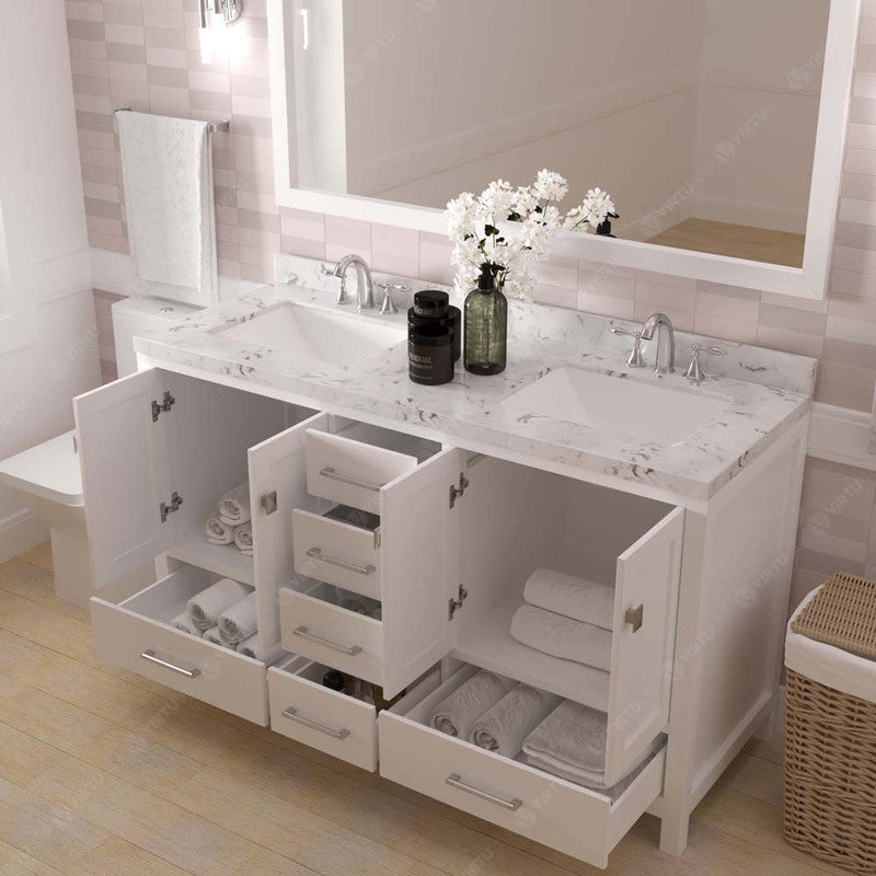 Modern Fittings Caroline Avenue 60" Double Bath Vanity with Cultured Marble Quartz Top and Square Sinks