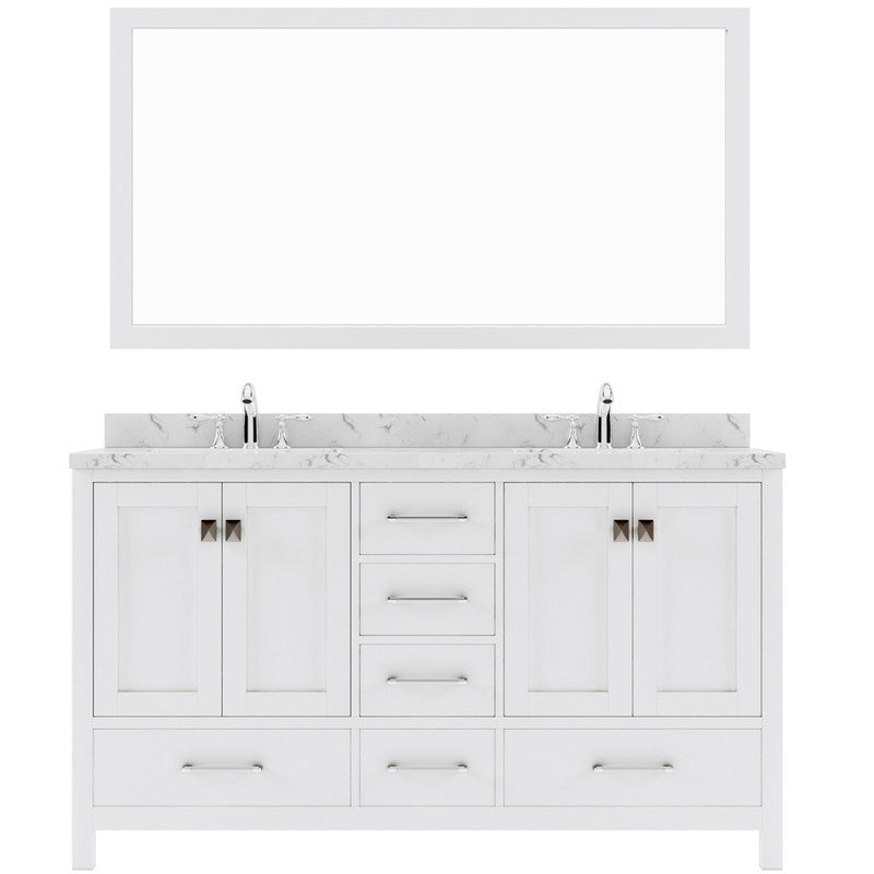 Modern Fittings Caroline Avenue 60" Double Bath Vanity with Cultured Marble Quartz Top and Square Sinks Faucets