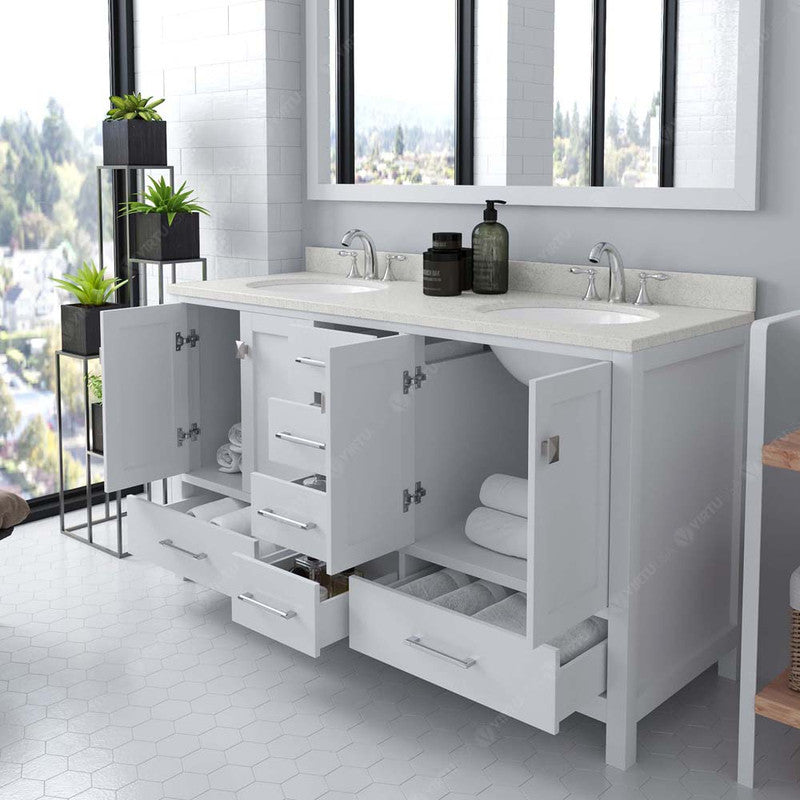 Modern Fittings Caroline Avenue 60" Double Bath Vanity with Quartz Top and Round Sinks Faucets