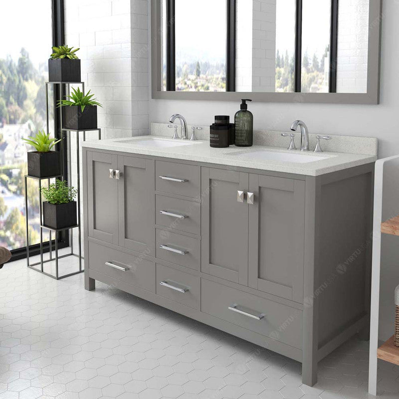 Modern Fittings Caroline Avenue 60" Double Bath Vanity with Quartz Top and Square Sinks