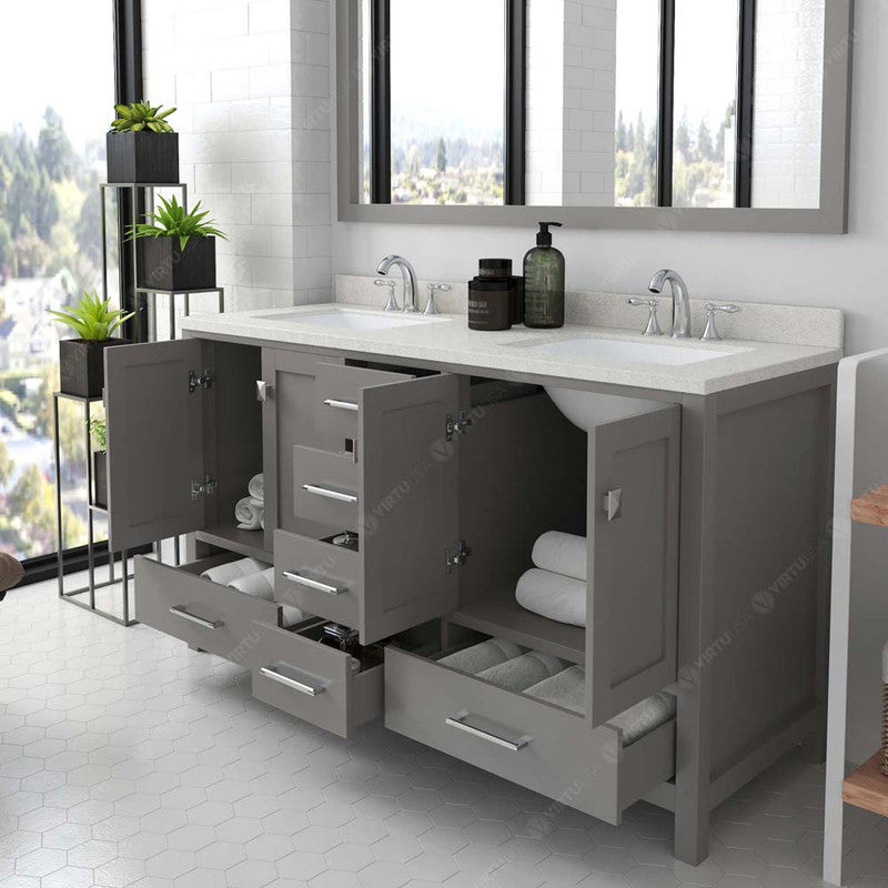 Modern Fittings Caroline Avenue 60" Double Bath Vanity with Quartz Top and Square Sinks Faucets