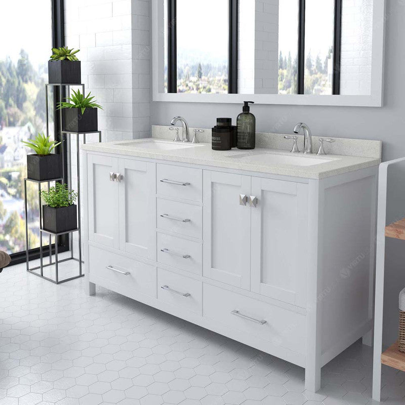 Modern Fittings Caroline Avenue 60" Double Bath Vanity with Quartz Top and Square Sinks Faucets