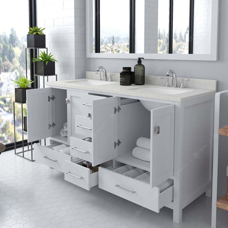 Modern Fittings Caroline Avenue 60" Double Bath Vanity with Quartz Top and Square Sinks Faucets