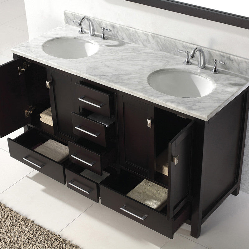 Modern Fittings Caroline Avenue 60" Double Bath Vanity with Marble Top and Round Sinks Faucets