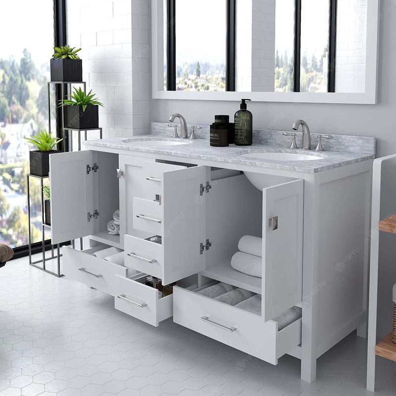 Modern Fittings Caroline Avenue 60" Double Bath Vanity with Marble Top and Round Sinks