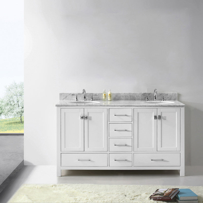 Modern Fittings Caroline Avenue 60" Double Bath Vanity with Marble Top and Round Sinks