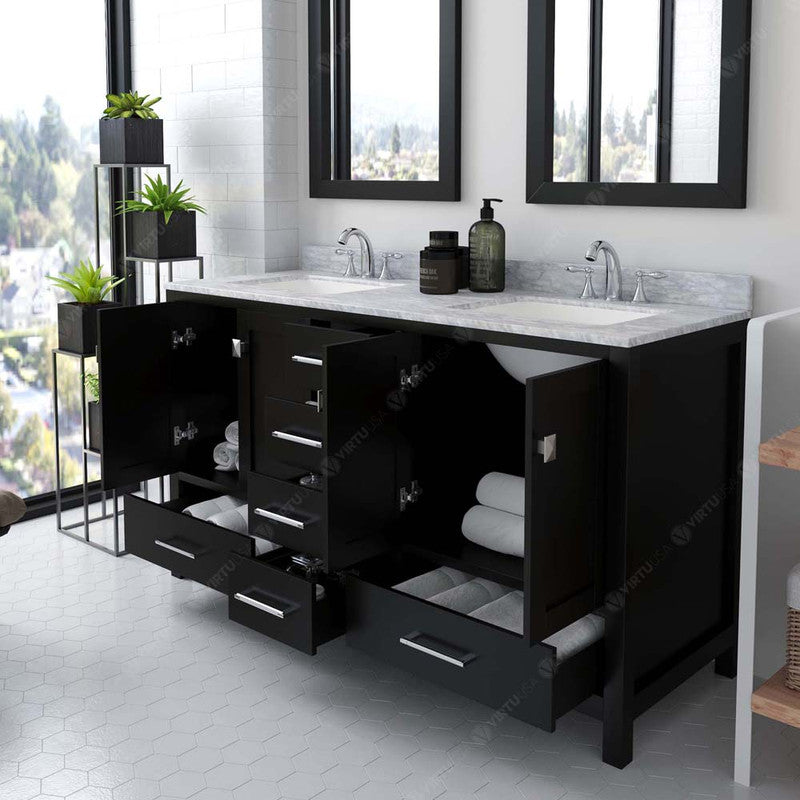 Modern Fittings Caroline Avenue 60" Double Bath Vanity with Marble Top and Square Sinks Faucets