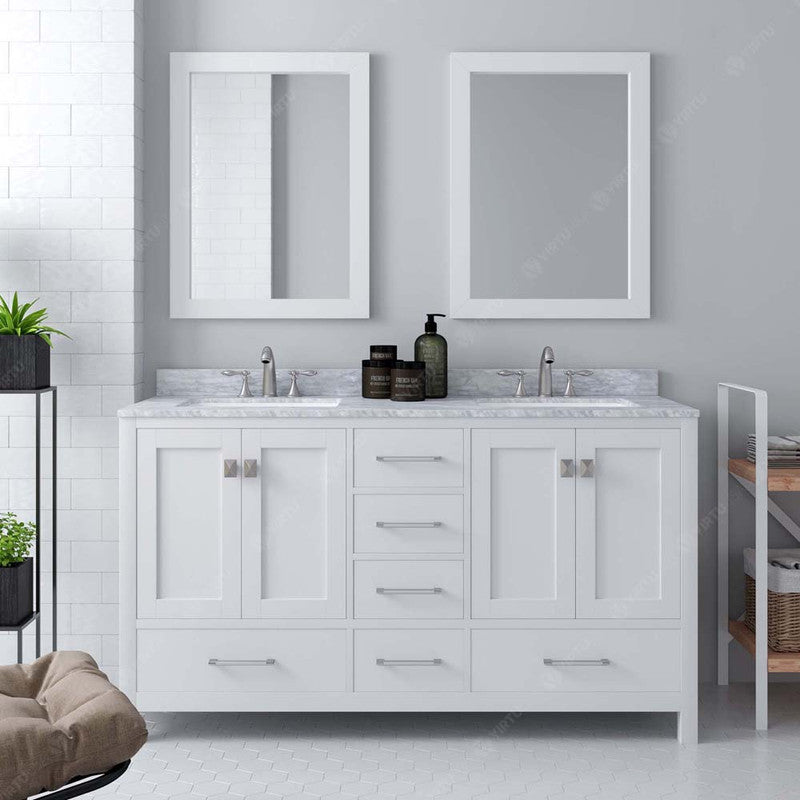 Modern Fittings Caroline Avenue 60" Double Bath Vanity with Marble Top and Square Sinks Faucets