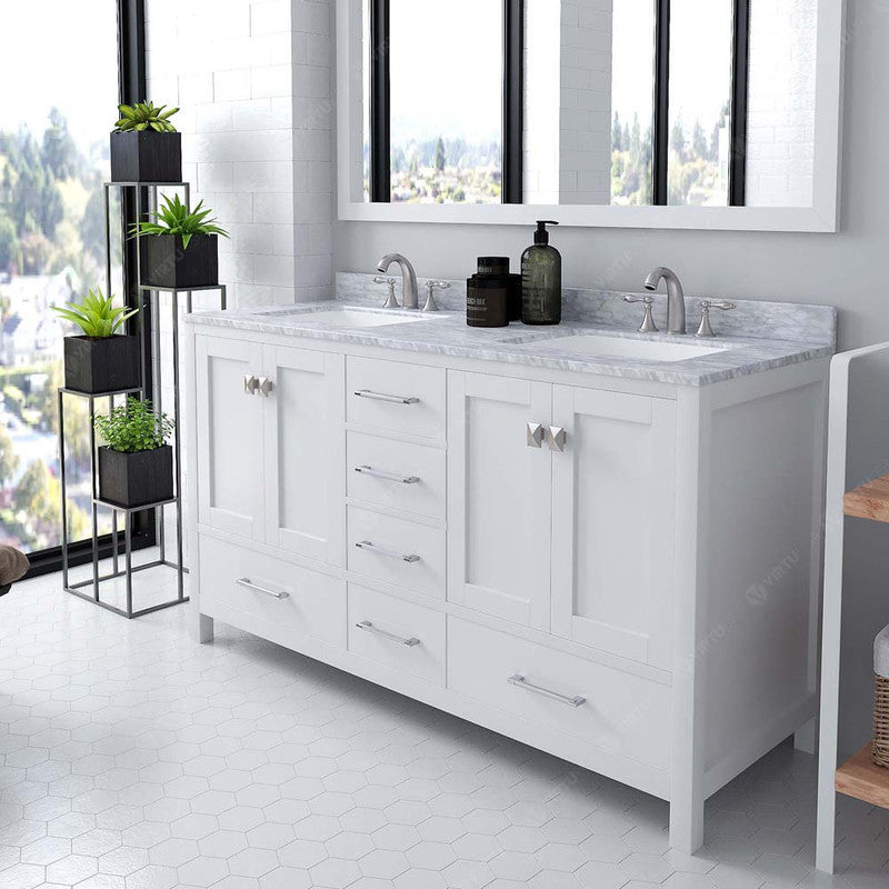 Modern Fittings Caroline Avenue 60" Double Bath Vanity with Marble Top and Square Sinks