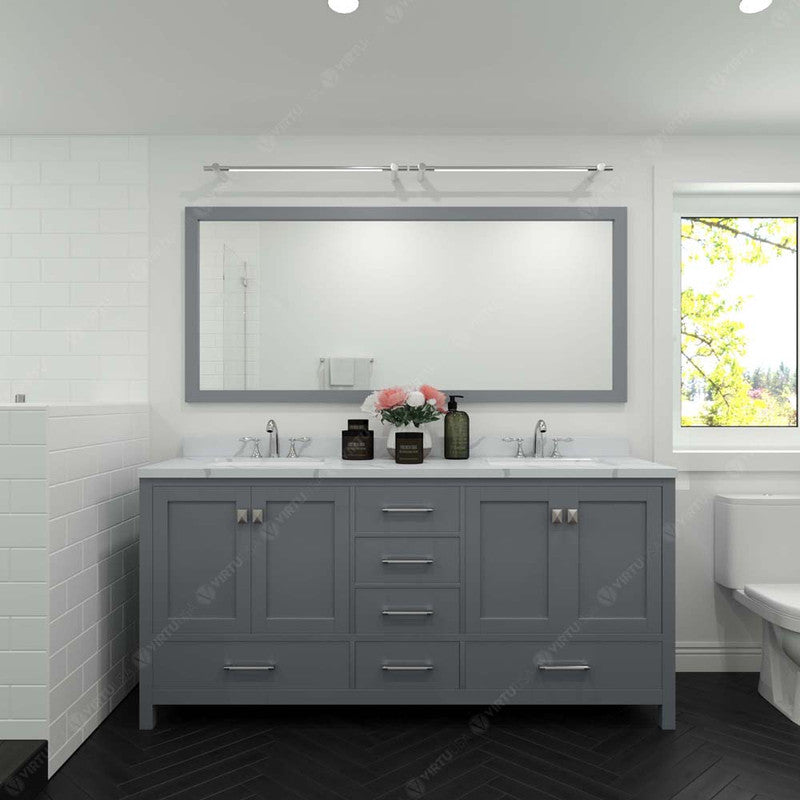 Modern Fittings Caroline Avenue 72" Double Bath Vanity with Calacatta Quartz Top and Round Sinks Faucets