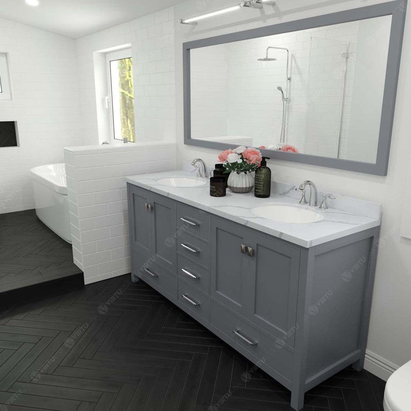 Modern Fittings Caroline Avenue 72" Double Bath Vanity with Calacatta Quartz Top and Round Sinks