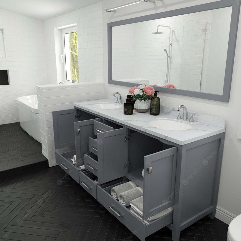 Modern Fittings Caroline Avenue 72" Double Bath Vanity with Calacatta Quartz Top and Round Sinks