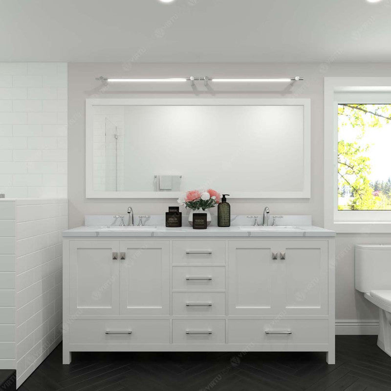 Modern Fittings Caroline Avenue 72" Double Bath Vanity with Calacatta Quartz Top and Round Sinks Faucets