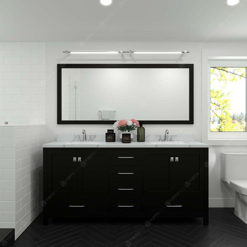 Modern Fittings Caroline Avenue 72" Double Bath Vanity with Calacatta Quartz Top and Square Sinks Faucets