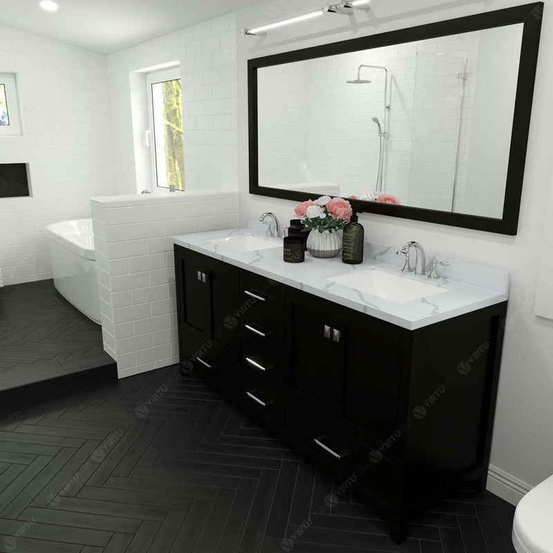 Modern Fittings Caroline Avenue 72" Double Bath Vanity with Calacatta Quartz Top and Square Sinks Faucets