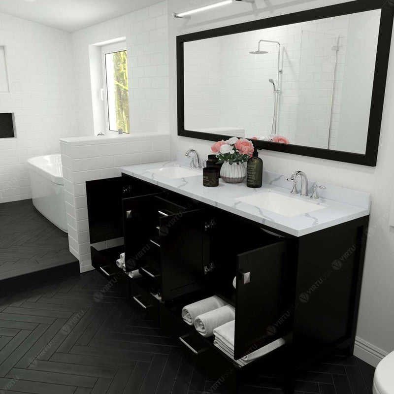 Modern Fittings Caroline Avenue 72" Double Bath Vanity with Calacatta Quartz Top and Square Sinks