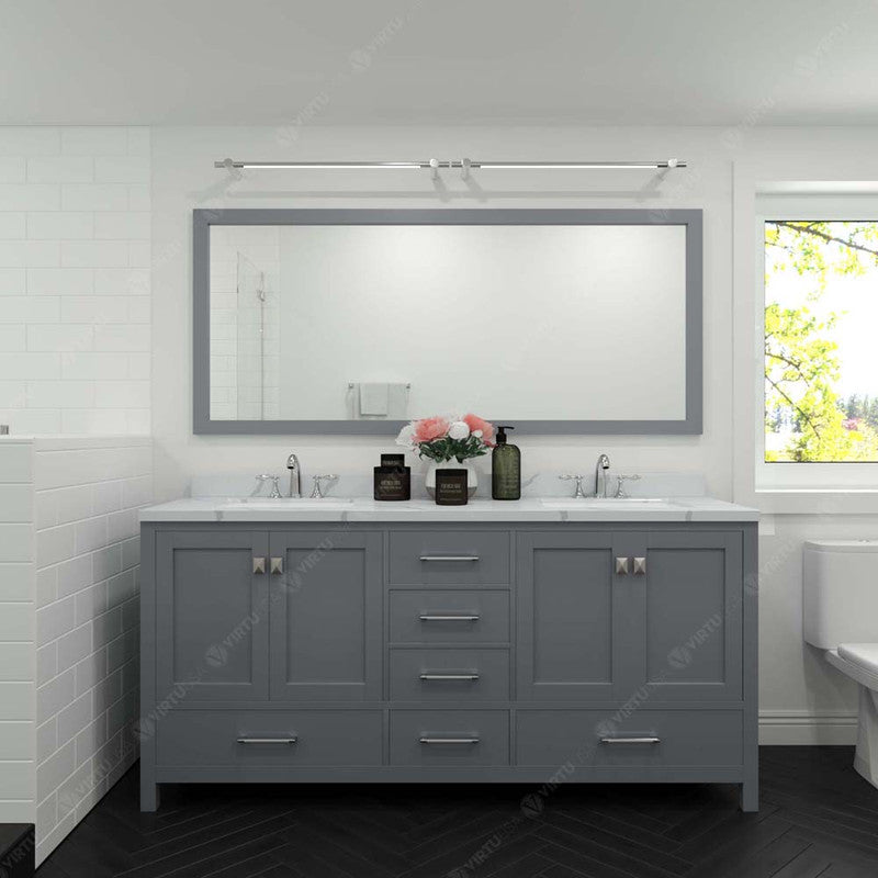 Modern Fittings Caroline Avenue 72" Double Bath Vanity with Calacatta Quartz Top and Square Sinks