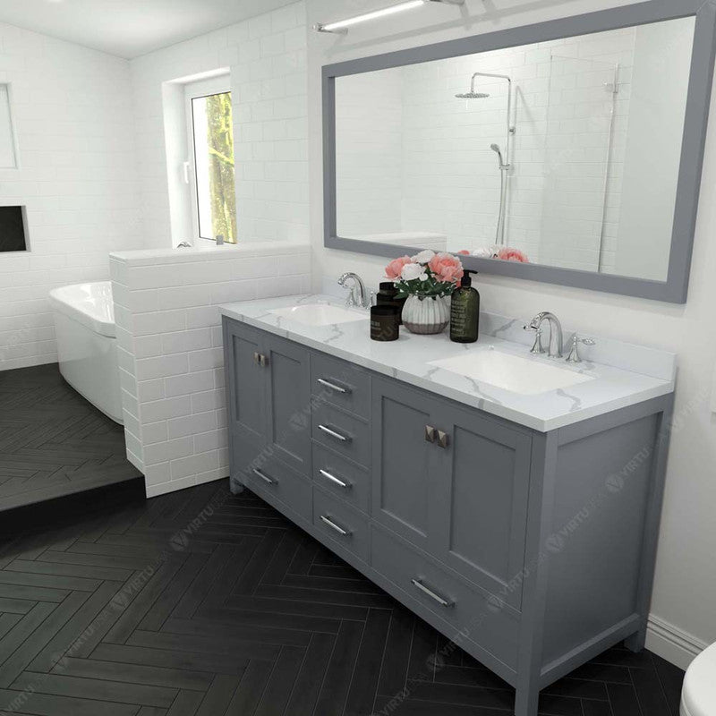 Modern Fittings Caroline Avenue 72" Double Bath Vanity with Calacatta Quartz Top and Square Sinks